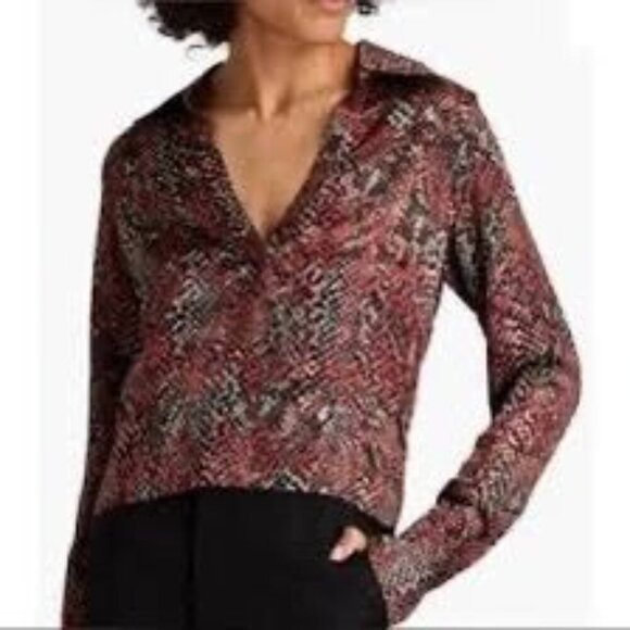 NICHOLAS  V Neck Long Sleeve Blouse US Size 10  Silk Blend  WaterSnake Print - Picture 11 of 12